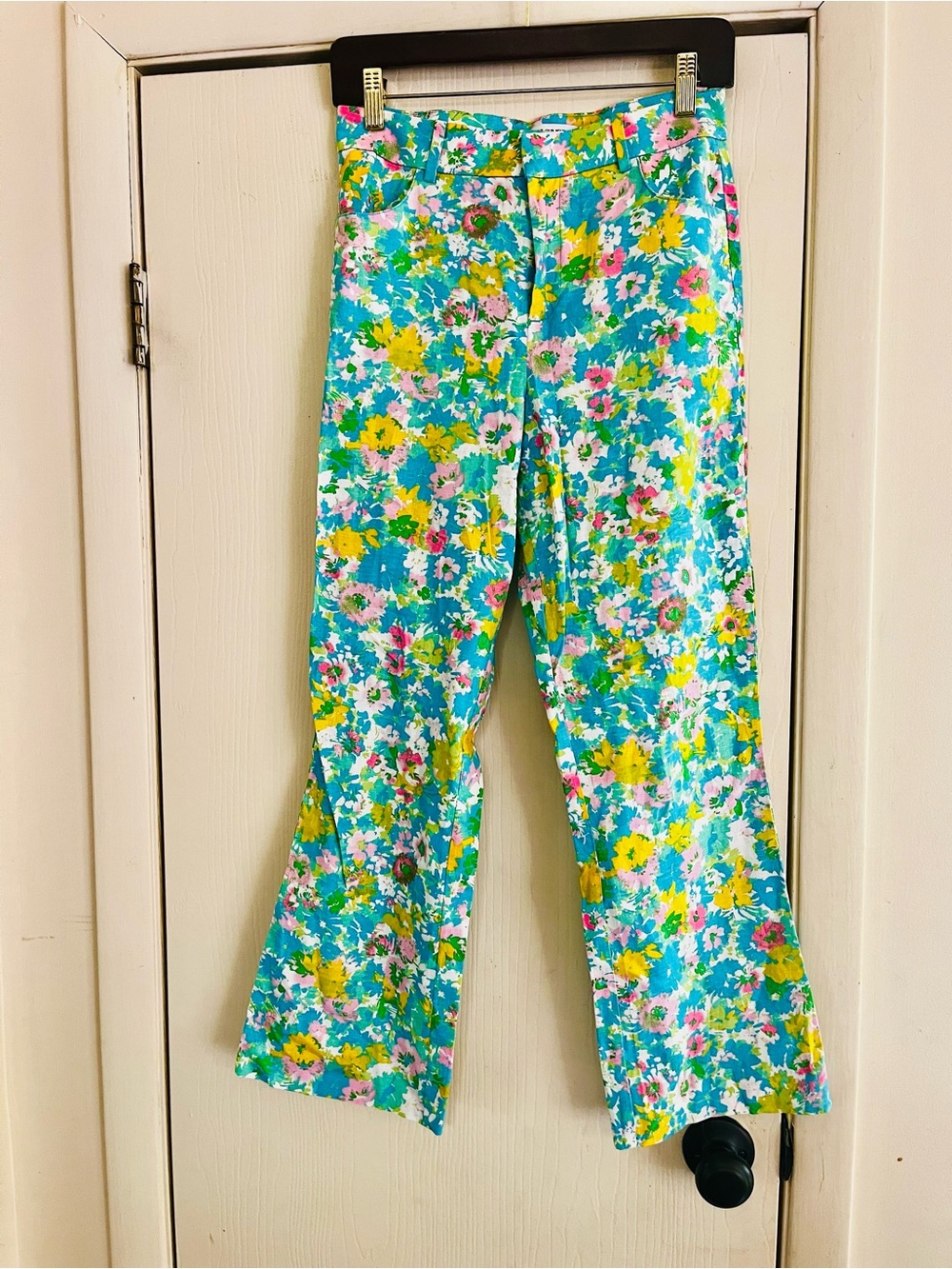 Zara 1960s Linen Mod Floral Cottagecore Hippie Resort Crop Pants M
